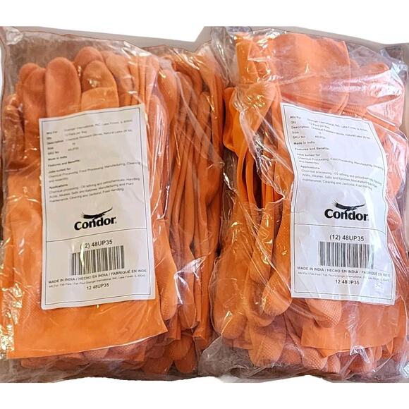 CONDOR 48UP35 Chemical Resistant Gloves  Size 11 Orange 12pack (X2) 24 Pairs
